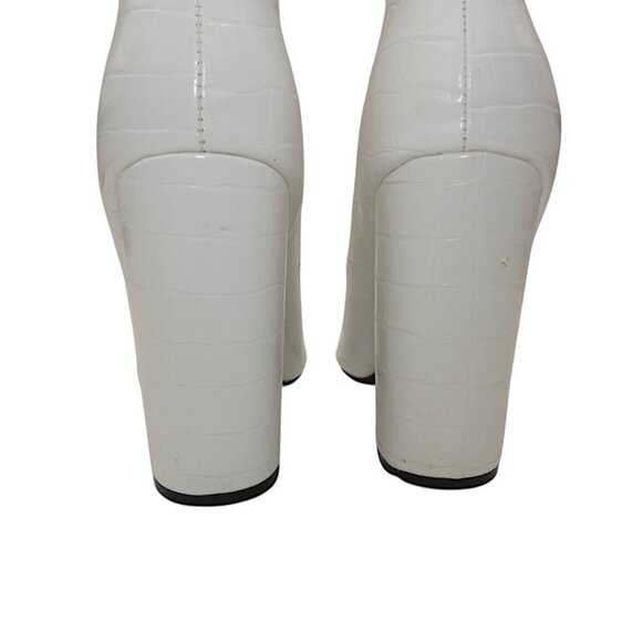 White Croc Embossed Ankle Boots Pointed Toe Block Heel Y2K Baddie Boss Babe - Picture 5 of 12